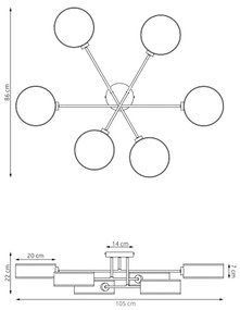 Felületre szerelhető csillár MAGA 6xE14/10W/230V szürke