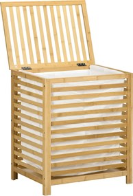HOMCOM 55L-es Ruhák Kosara, Fedéllel, Kivehető Szennyes Táskával, Hálószobába, Fürdőszobába, Bambusból, 50 x 36 x 60 cm, Természetes | Aosom
