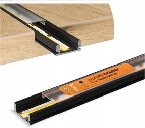 Alumínium Profil Led szalaghoz fekete süllyesztett falra szerelhető lámpabúra 2M