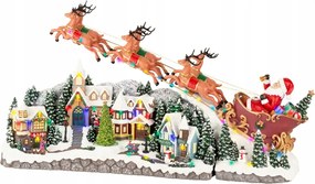 Karácsonyi LED-es Mikulás szánban a város felett 54cm