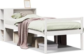 vidaXL fehér tömör fenyőfa könyvespolcos ágy matrac nélkül 75 x 190 cm