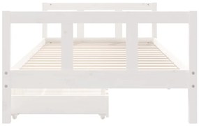 fehér tömör fenyőfa gyerekágykeret fiókokkal 90 x 200 cm