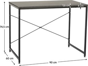 Íróasztal, beton/fekete, 90x60 cm, MELLORA