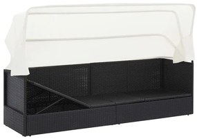 Fekete polyrattan kerti kanapé napellenzővel