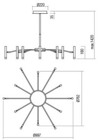 Redo 01-3448 - RAYEN dimmelhető LED rúdcsillár, 60W/230V, CRI 90, arany