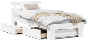 Ágykeret fejtámlával fiókkal Fehér 90 x 190 cm Tömör fenyőfa