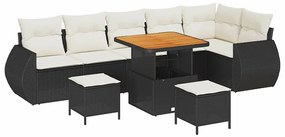 vidaXL Kerti Kanapé Szett 9 pcs Fekete polirattan