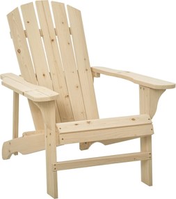 Outsunny Adirondack Fa Szék Kert Szék Extra Széles Ülőrésszel 150 kg Teherbírás a Teraszra, Balkonra 78x89x88 cm Természetes | Aosom