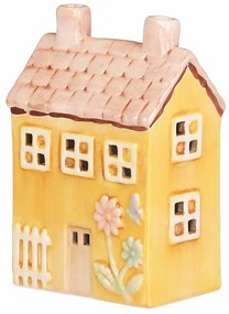 Kerámia házikó LED-del, 11 x 7 x 16 cm, tavasz, sárga