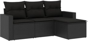 vidaXL 4 részes fekete polyrattan kerti ülőgarnitúra párnákkal
