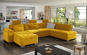 PORTLAND U alakú kinyitható kanapé - sárga, bal sarok