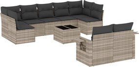 vidaXL 10 részes világosszürke polyrattan kerti ülőgarnitúra párnákkal