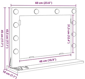 Sminktükör LED világítással Fekete Tölgy 60x45x18 cm