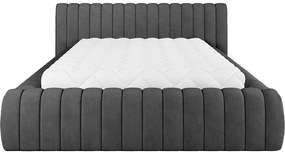 Sötétszürke kárpitozott ágyneműtartós franciaágy ágyráccsal 140x200 cm Carilla – ELTAP
