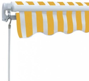 kézi működtetésű összecsukható napellenző, sárga-fehér, 300 cm