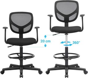 Ergonomikus irodai szék kartámaszokkal, magas forgó szék 55-75 cm ülésmagasság, fekete