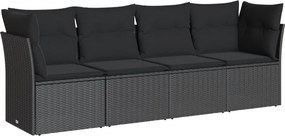 vidaXL 4 részes fekete polyrattan kerti ülőgarnitúra párnákkal