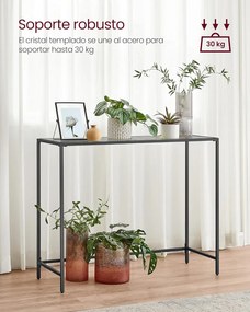 Konzolasztal, oldalsó asztal, edzett üveg asztallap, fekete és szürke