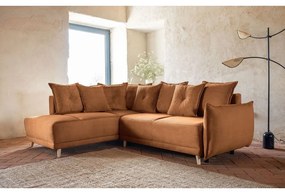 Téglavörös kordbársony kinyitható sarokkanapé (bal oldali) Lazy Lukka – Miuform