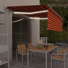 narancs-barna szélérzékelős, LED-es napellenző redőnnyel 4x3 m