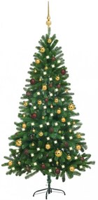Zöld műkarácsonyfa LED-ekkel és gömbszettel 180 cm