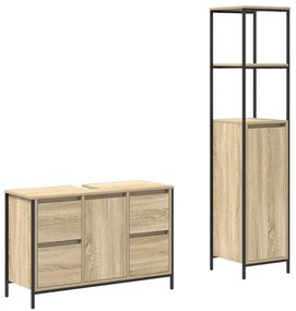 Fürdőszoba bútor szett fiókkal 2 pcs Sonoma tölgy és Fekete