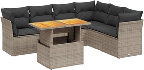 vidaXL 7 részes szürke polyrattan kerti ülőgarnitúra párnákkal