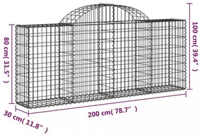 5 db íves horganyzott vas gabion kosár 200x30x80/100 cm