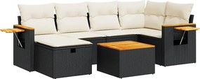 vidaXL 7 részes fekete polyrattan kerti ülőgarnitúra párnával