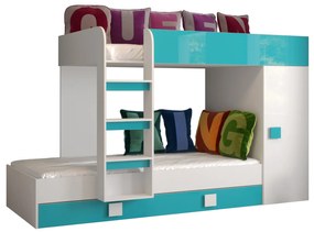 Kombinált gyerekágy 90 cm Toreno 2 (fehér + fényes fehér + fényes türkiz). 1083312