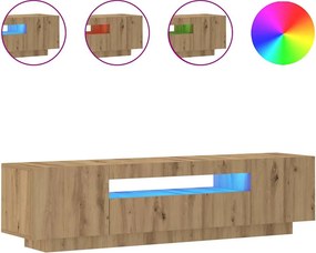 vidaXL kézműves tölgy szerelt fa TV-szekrény LED-ekkel 160x35x40 cm