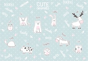 Fotótapéta Állatok Doodle aranyos kontúrok a gyerekszobába 300x210 +ragasztó