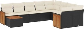 vidaXL 10 részes fekete polyrattan kerti ülőgarnitúra párnákkal