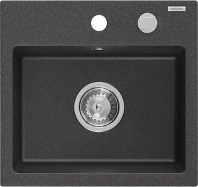 Mexen Milo gránit egymedencés mosogató 435 x 410 mm, fekete színű, krómszifonnal - 6505441000-76