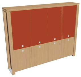 Verno+ magas szekrény 260 x 46 x 210 cm, kombinált ajtó, világos tölgy / narancs