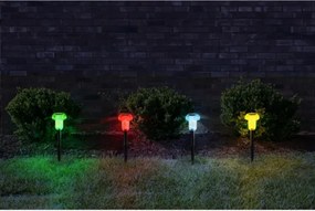 Globo 33987-4 Solar lámpa, műanyag fekete matt, műanyag átlátszó, akkumulátorral: AAA 150mAh 1,2V, IP44, ø: 62mm, M: 137mm, leszúrható tüske: 10cm, 4 db-os szett, tartozék: LED 0,05W 3V, 1-1 db piros LED, kék LED, zöld LED, sárga LED