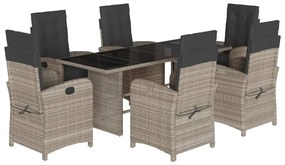 vidaXL 7 részes világosszürke polyrattan kerti étkezőszett párnával