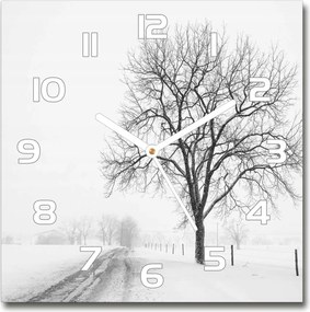 Óra edzett üvegből Fa télen 30x30 cm