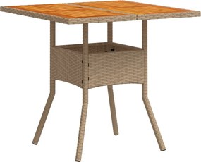 vidaXL bézs polyrattan és akácfa kerti asztal 80 x 80 x 75 cm