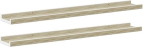 vidaXL 2 db fehér és sonoma tölgy színű fali polc 80 x 9 x 3 cm
