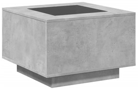 betonszürke szerelt fa dohányzóasztal LED-del 60 x 60 x 40 cm