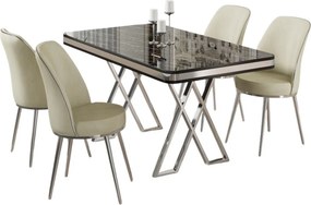 Vals étkezőgarnitúra, fekete márvány-króm, 130 cm – TR240CHR2350