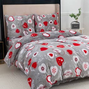 Mikroplüss ágynemű szett CHRISTMAS HEART szürke + mikroplüss lepedő SOFT 90x200 cm fehér, egyszemélyes ágyhoz