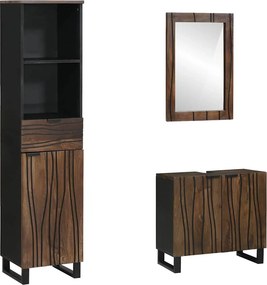vidaXL Fürdőszoba bútor szett fiókkal 3 pcs Walnut barna Faanyag