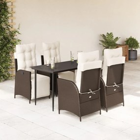 5 részes barna polyrattan kerti étkezőgarnitúra párnákkal