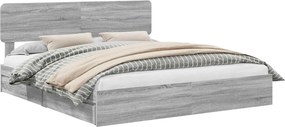 vidaXL Tárolós Ágy fejtámlával Szürke Sonoma 200 x 200 cm Faanyag