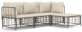 4 részes antracitszürke polyrattan kerti ülőgarnitúra párnákkal