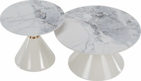 Dohányzóasztalok, 2 db-os szett, fehér márvány/fehér/arany, acél, MABUZ