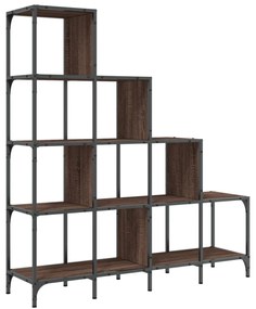barna tölgy színű szerelt fa és fém könyvszekrény 122x30x132 cm