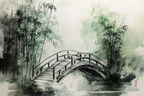 Vászonkép Canvas Grafika Japán Ázsia Park Kert Bambusz Híd 120x80